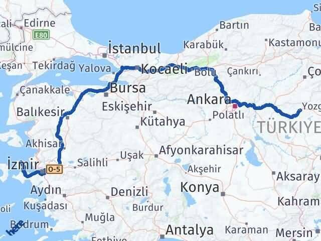 Yozgat Karaburun İzmir Arası Kaç Km - Yol Haritası