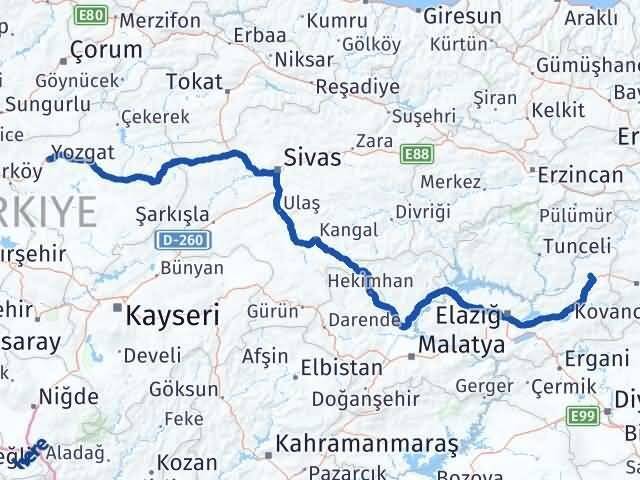 Yozgat Karakoçan Elazığ Arası Kaç Km - Yol Haritası