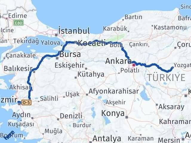 Yozgat Karşıyaka İzmir Arası Kaç Km - Yol Haritası