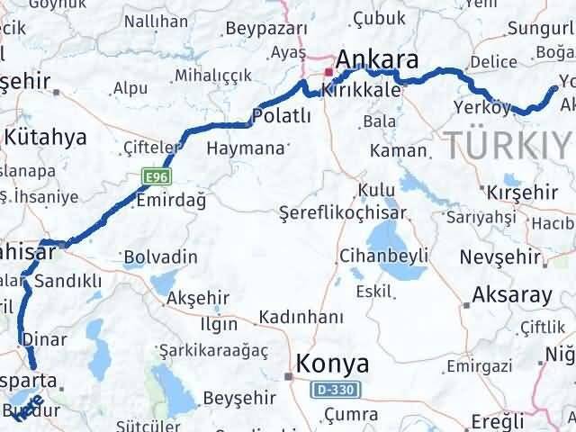 Yozgat Keçiborlu Isparta Arası Kaç Km - Yol Haritası