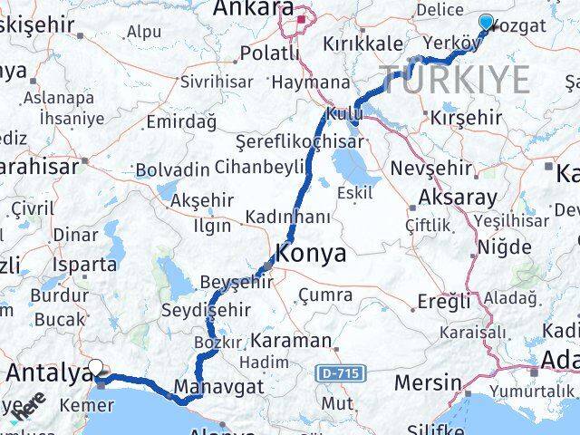 Yozgat Kepez Antalya Arası Kaç Km - Yol Haritası