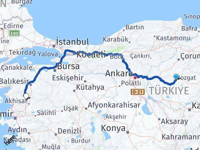 Yozgat Kırkağaç Manisa Arası Kaç Km - Yol Haritası