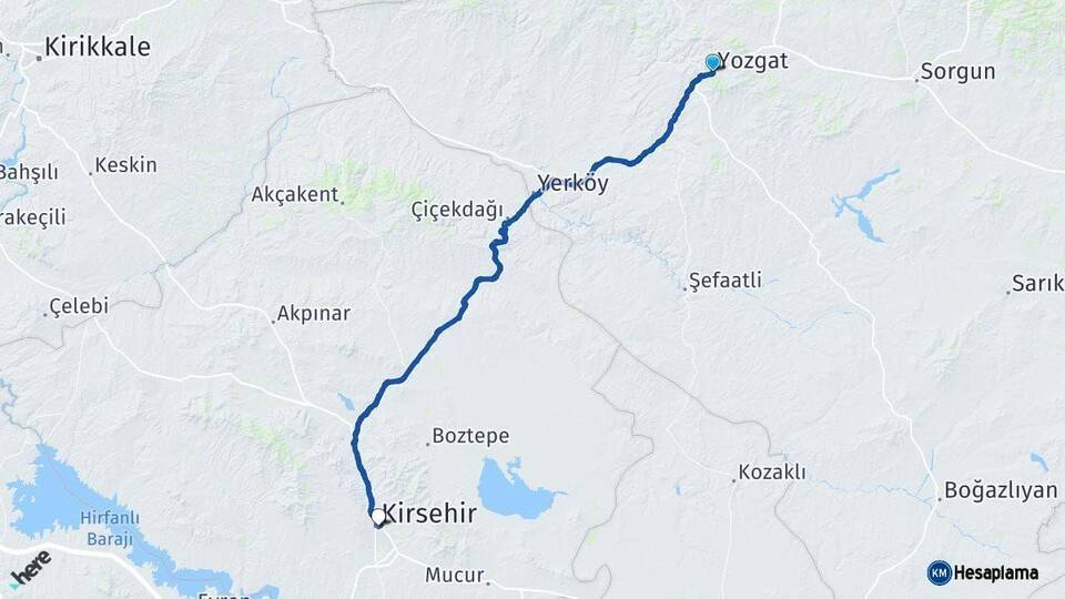 Yozgat Kırşehir Arası Kaç Km - Yol Haritası