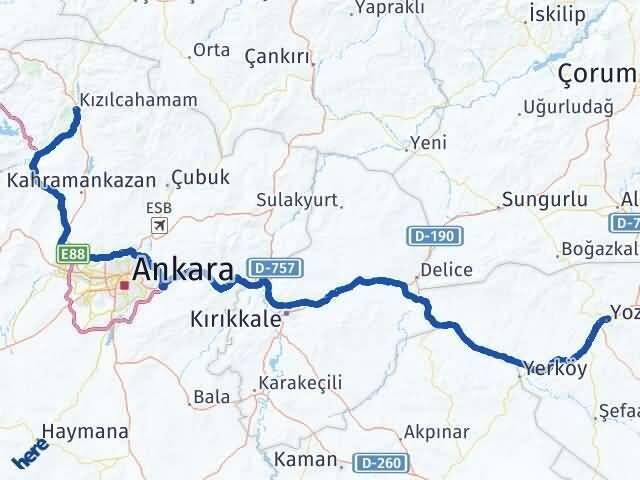 Yozgat Kızılcahamam Ankara Arası Kaç Km - Yol Haritası