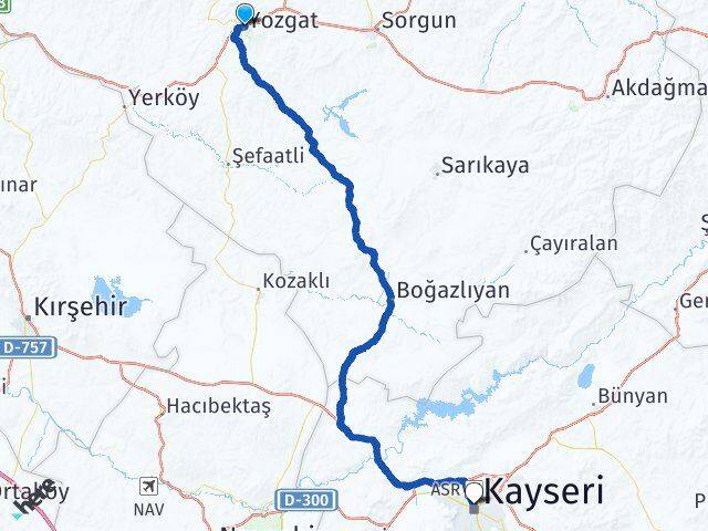 Yozgat Kocasinan Kayseri Arası Kaç Km - Yol Haritası
