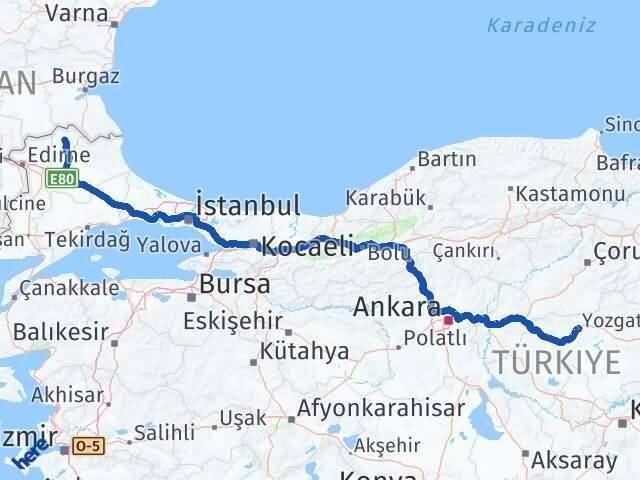 Yozgat Kofçaz Kırklareli Arası Kaç Km - Yol Haritası