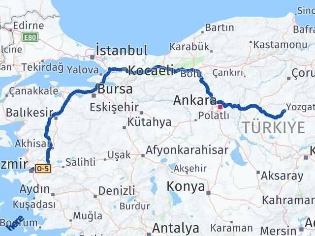 Yozgat Konak İzmir Arası Kaç Km - Yol Haritası
