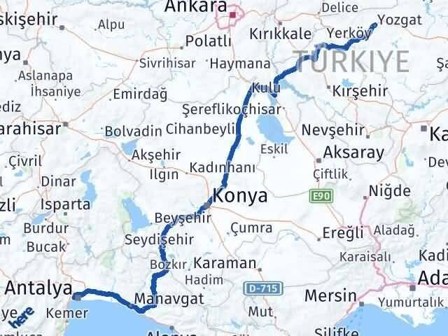 Yozgat Konyaaltı Antalya Arası Kaç Km - Yol Haritası