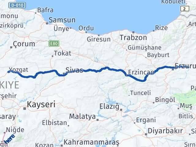 Yozgat Köprüköy Erzurum Arası Kaç Km - Yol Haritası