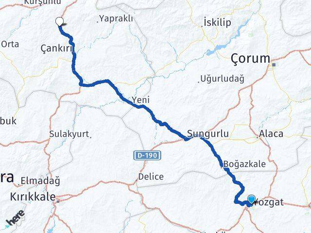 Yozgat Korgun Çankırı Arası Kaç Km - Yol Haritası