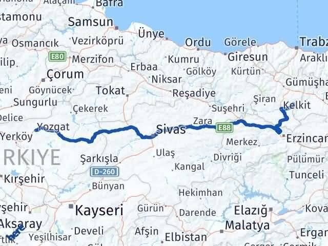 Yozgat Köse Gümüşhane Arası Kaç Km - Yol Haritası