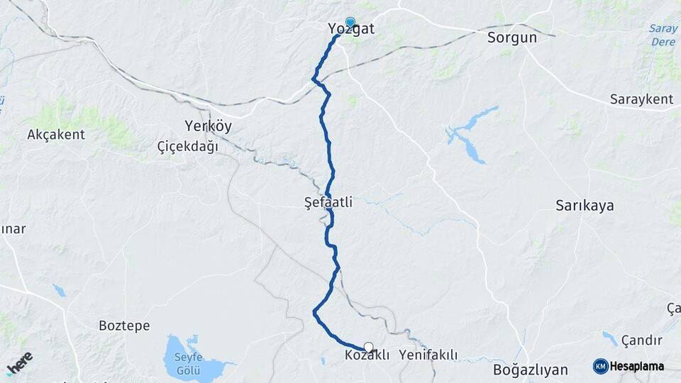 Yozgat Kozaklı Nevşehir Arası Kaç Km - Yol Haritası
