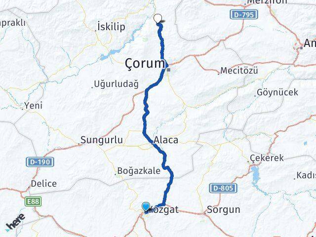 Yozgat Laçin Çorum Arası Kaç Km - Yol Haritası