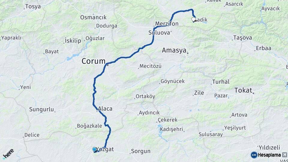 Yozgat Ladik Samsun Arası Kaç Km - Yol Haritası