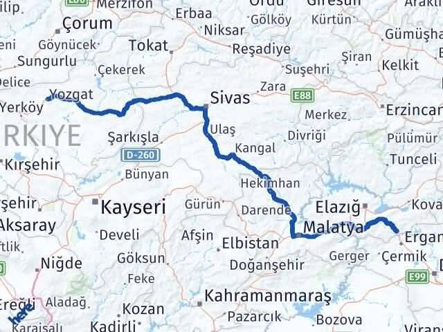 Yozgat Maden Elazığ Arası Kaç Km - Yol Haritası