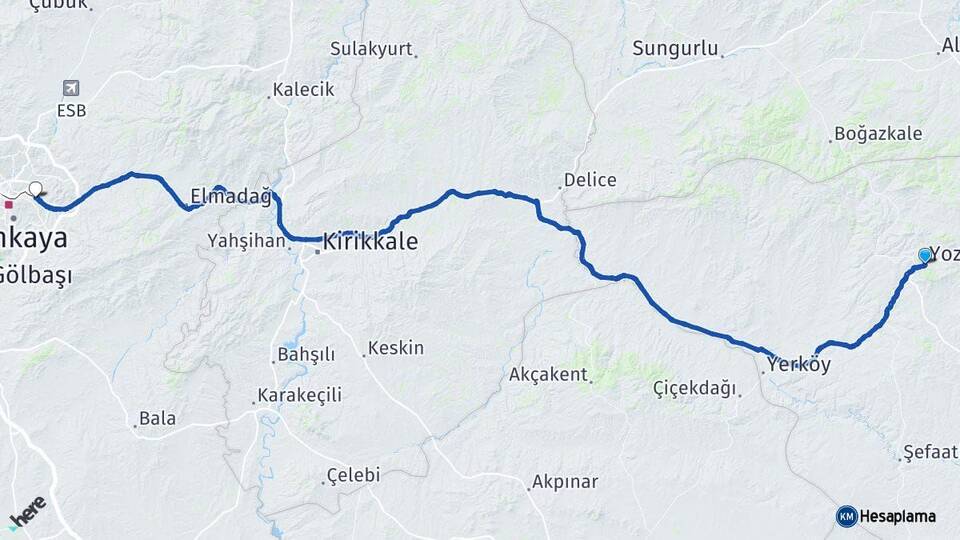 Yozgat Mamak Ankara Arası Kaç Km - Yol Haritası