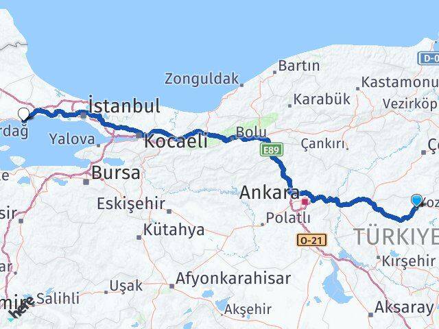 Yozgat Marmaraereğlisi Tekirdağ Arası Kaç Km - Yol Haritası