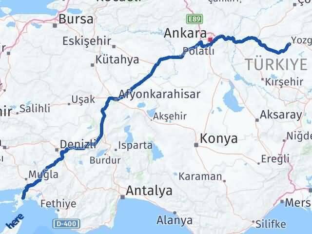 Yozgat Marmaris Muğla Arası Kaç Km - Yol Haritası