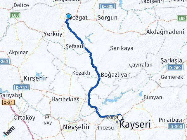 Yozgat Melikgazi Kayseri Arası Kaç Km - Yol Haritası
