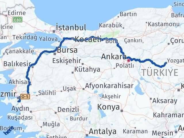 Yozgat Menderes İzmir Arası Kaç Km - Yol Haritası