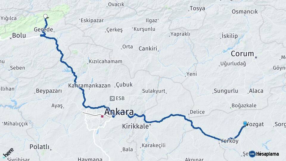 Yozgat Mengen Bolu Arası Kaç Km - Yol Haritası
