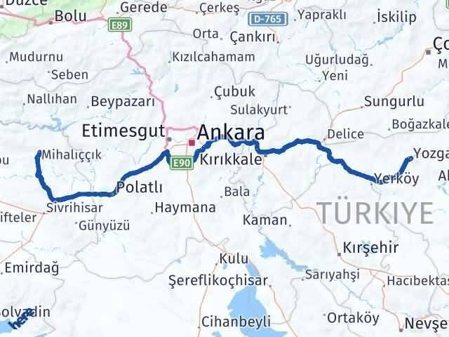 Yozgat Mihalıççık Eskişehir Arası Kaç Km - Yol Haritası