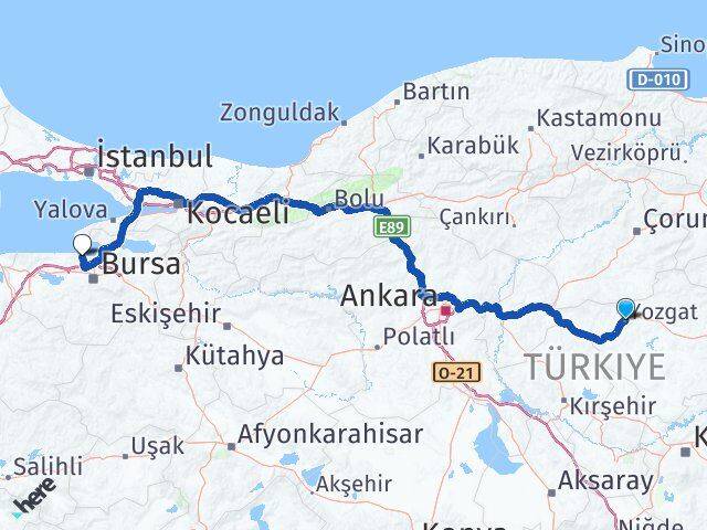 Yozgat Mudanya Bursa Arası Kaç Km - Yol Haritası