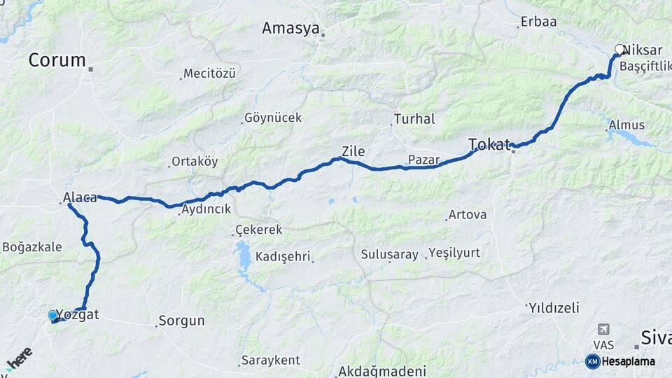 Yozgat Niksar Tokat Arası Kaç Km - Yol Haritası