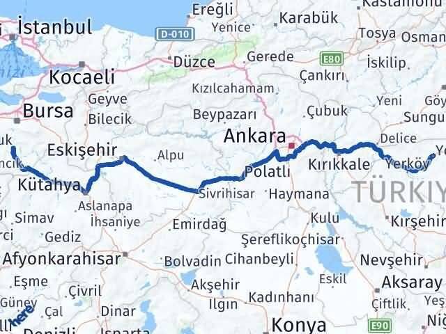 Yozgat Orhaneli Bursa Arası Kaç Km - Yol Haritası