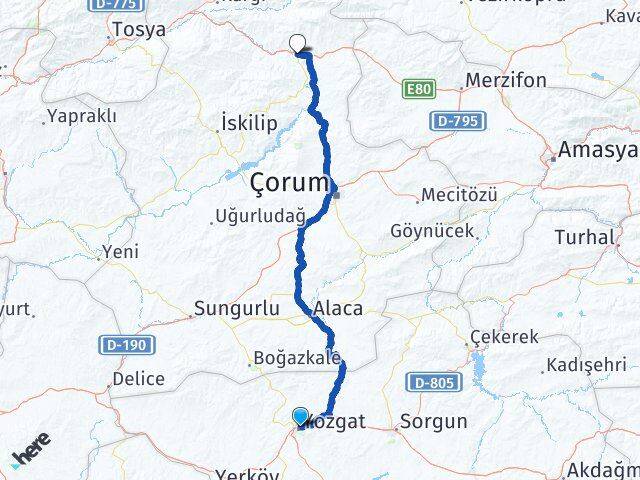 Yozgat Osmancık Çorum Arası Kaç Km - Yol Haritası