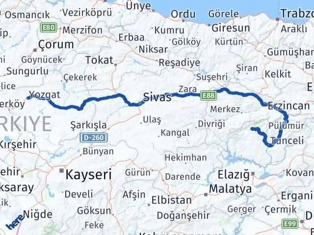 Yozgat Ovacık Tunceli Arası Kaç Km - Yol Haritası