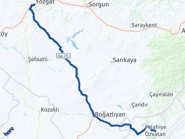 Yozgat Özvatan Kayseri Arası Kaç Km - Yol Haritası