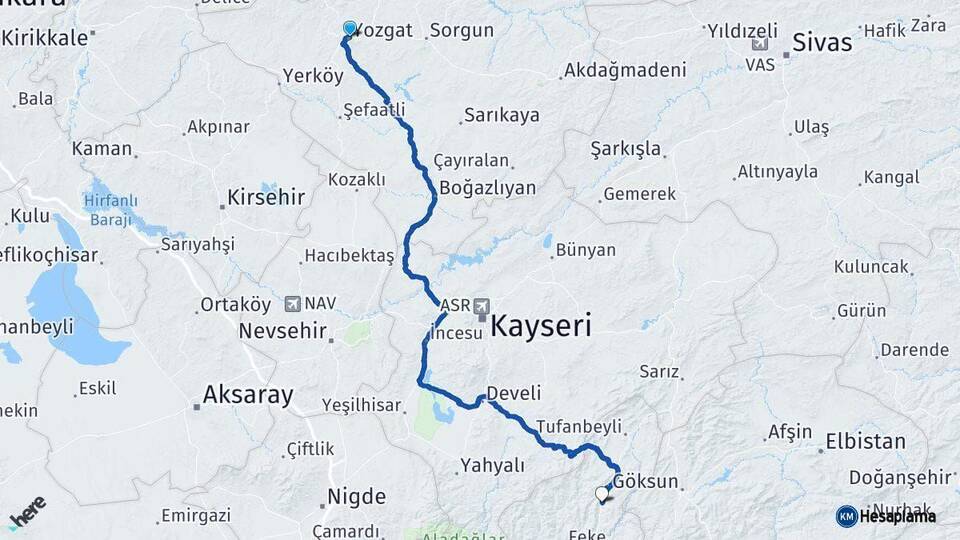 Yozgat Saimbeyli Adana Arası Kaç Km - Yol Haritası
