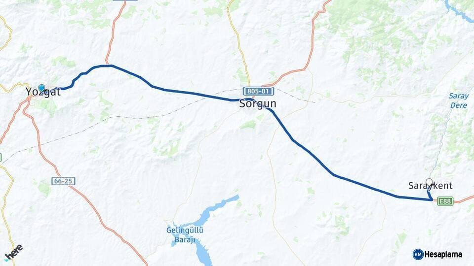 Yozgat Saraykent Arası Kaç Km - Yol Haritası