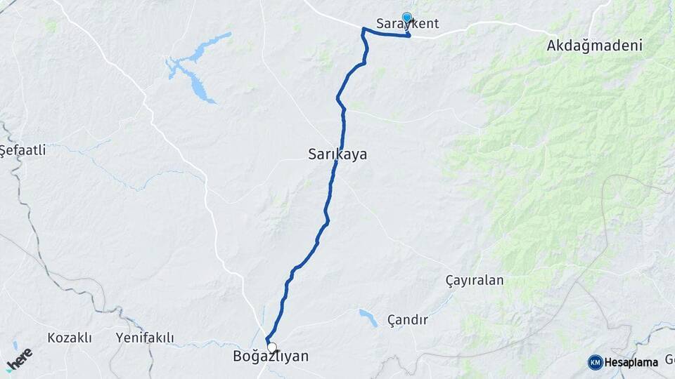 Yozgat Saraykent Boğazlıyan Arası Kaç Km - Yol Haritası