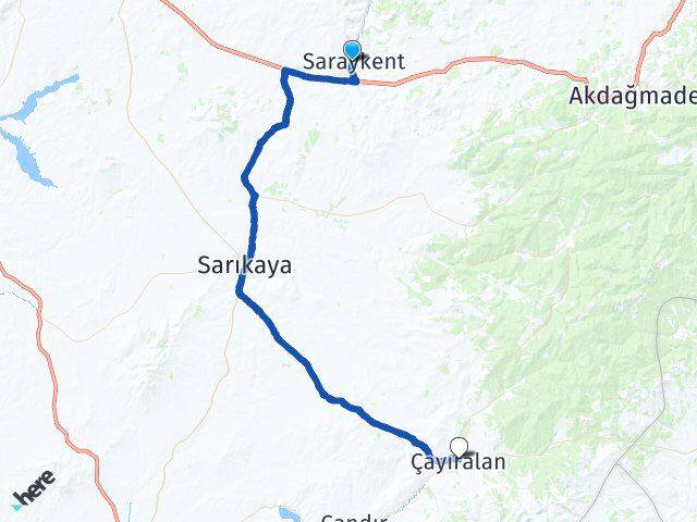 Yozgat Saraykent Çayıralan Arası Kaç Km - Yol Haritası