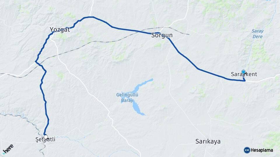 Yozgat Saraykent Şefaatli Arası Kaç Km - Yol Haritası