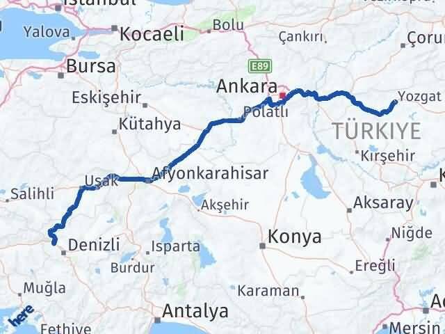 Yozgat Sarayköy Denizli Arası Kaç Km - Yol Haritası