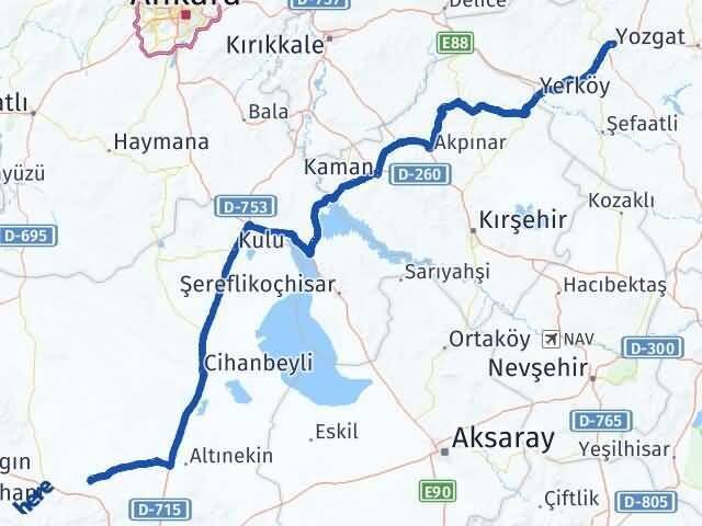 Yozgat Sarayönü Konya Arası Kaç Km - Yol Haritası