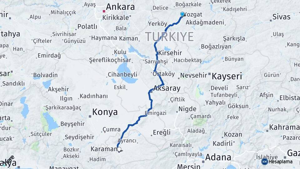 Yozgat Sarıfatma Arası Kaç Km - Yol Haritası