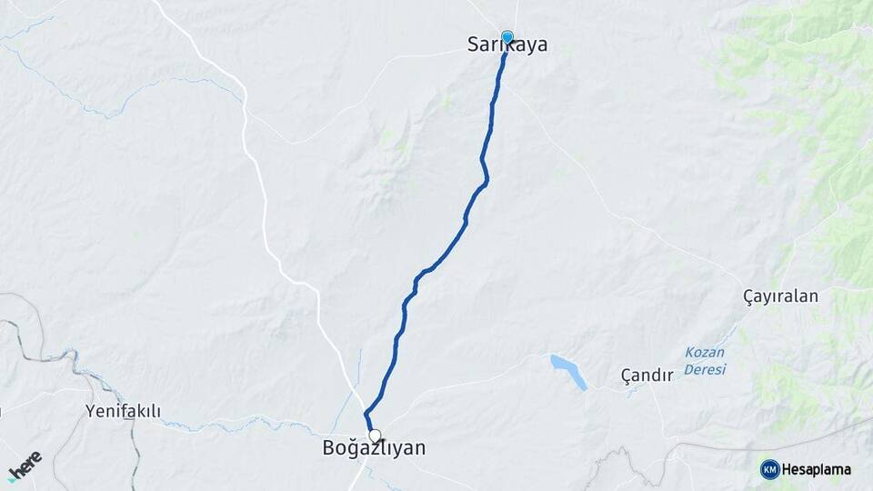 Yozgat Sarıkaya Boğazlıyan Arası Kaç Km - Yol Haritası