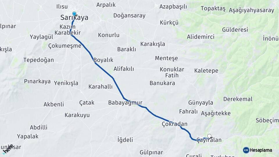 Yozgat Sarıkaya Çayıralan Arası Kaç Km - Yol Haritası
