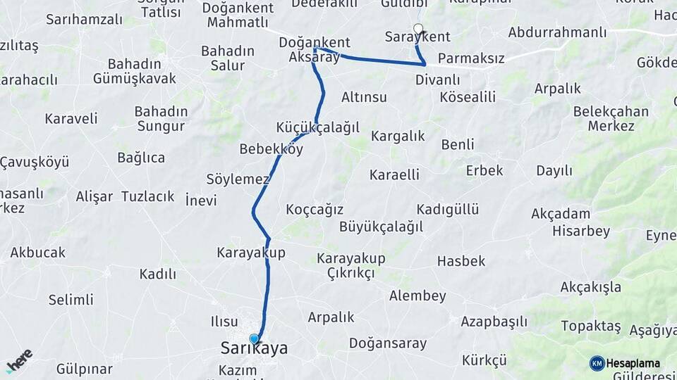 Yozgat Sarıkaya Saraykent Arası Kaç Km - Yol Haritası