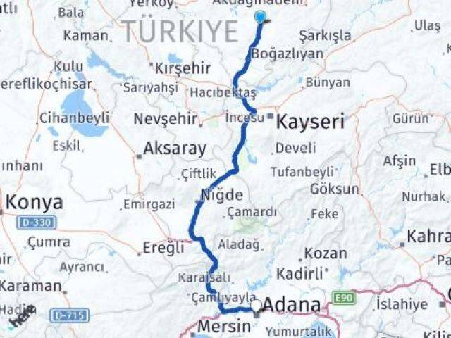 Yozgat Sarıkaya Seyhan Adana Arası Kaç Km - Yol Haritası