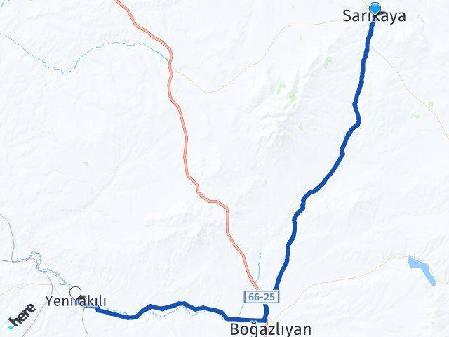 Yozgat Sarıkaya Yenifakılı Arası Kaç Km - Yol Haritası