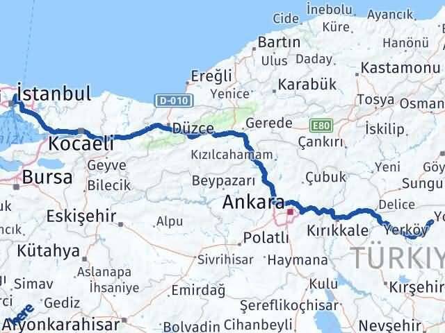 Yozgat Sarıyer İstanbul Arası Kaç Km - Yol Haritası