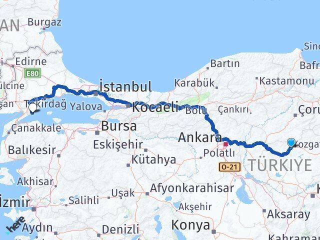 Yozgat Şarköy Tekirdağ Arası Kaç Km - Yol Haritası