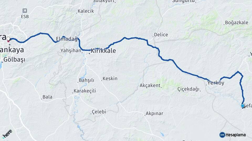 Yozgat Şefaatli Ankara Arası Kaç Km - Yol Haritası