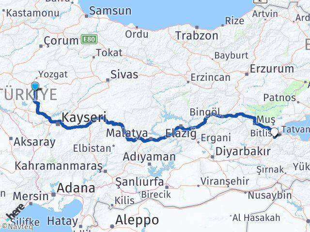 Yozgat Şefaatli Bitlis Arası Kaç Km - Yol Haritası