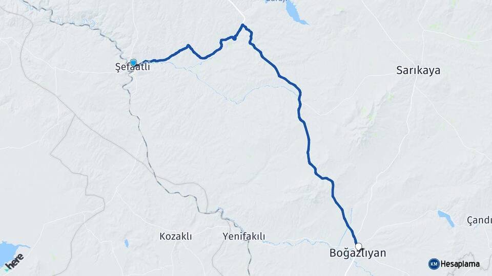Yozgat Şefaatli Boğazlıyan Arası Kaç Km - Yol Haritası